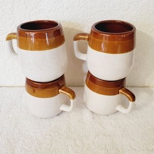 4 Vintage MCM Ombre Glazed Multi Tone Stoneware Pottery Mugs Mid-Century Boho
